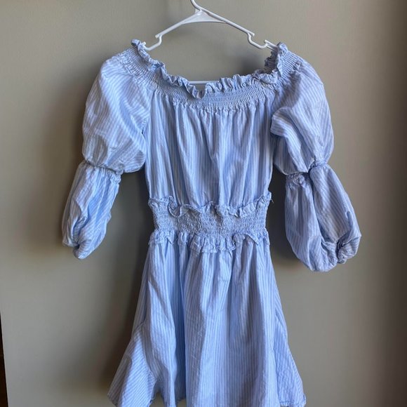 Gianni Bini Olivia Pin Striped Smocked Off-The-Shoulder Dress - Picture 2 of 3